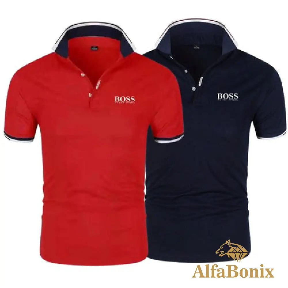 Kit 2 Camisa Polo Alfa Boss - [Compre 1 Leve 2] Vermelho + Marinho / P