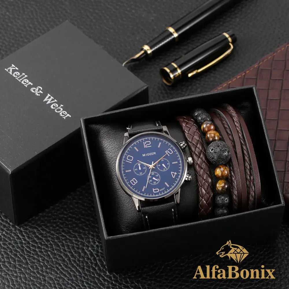 Kit Conjunto Masculino Relógio Mais Pulseiras Straper