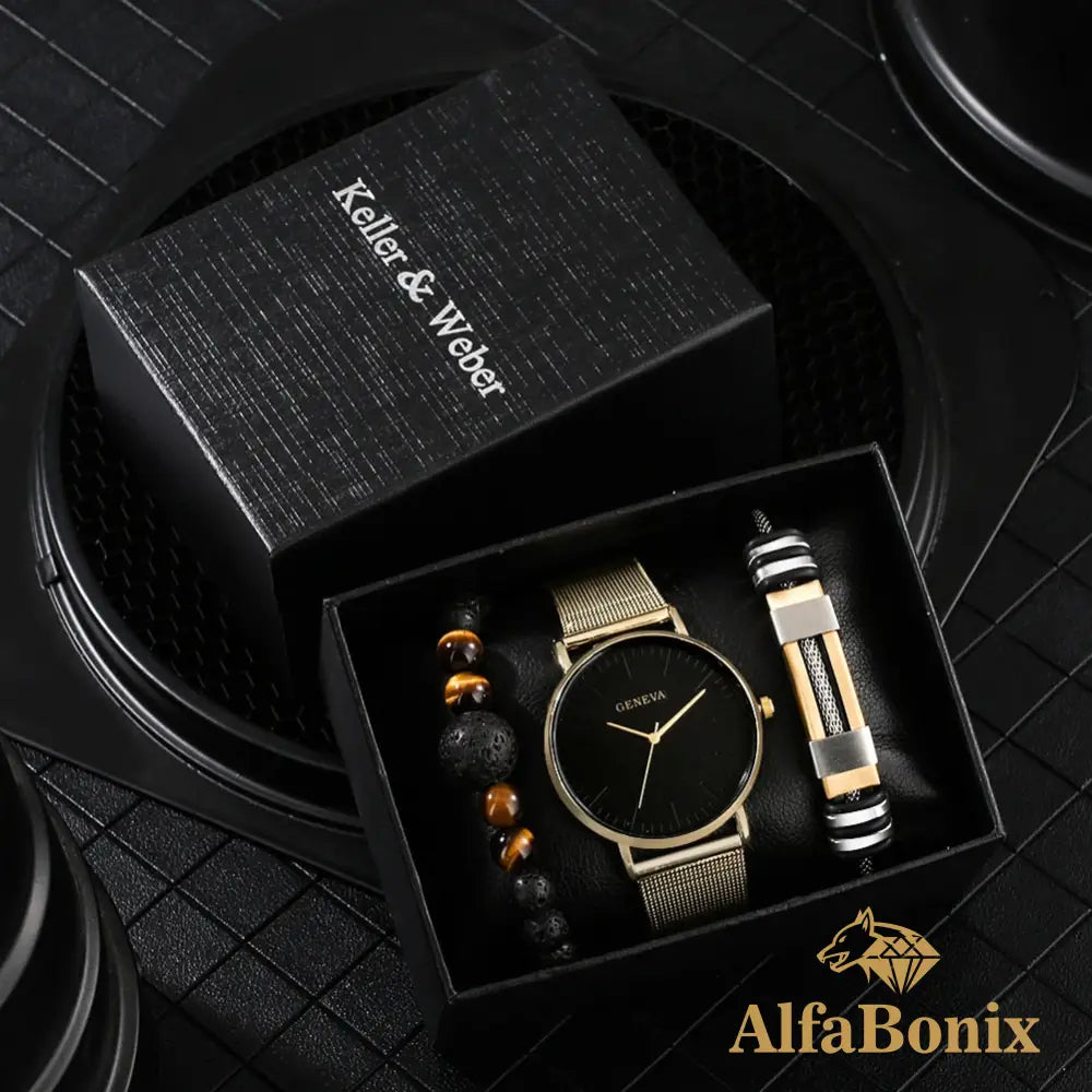 Kit Masculino Relógio Mais Pulseiras Geneva