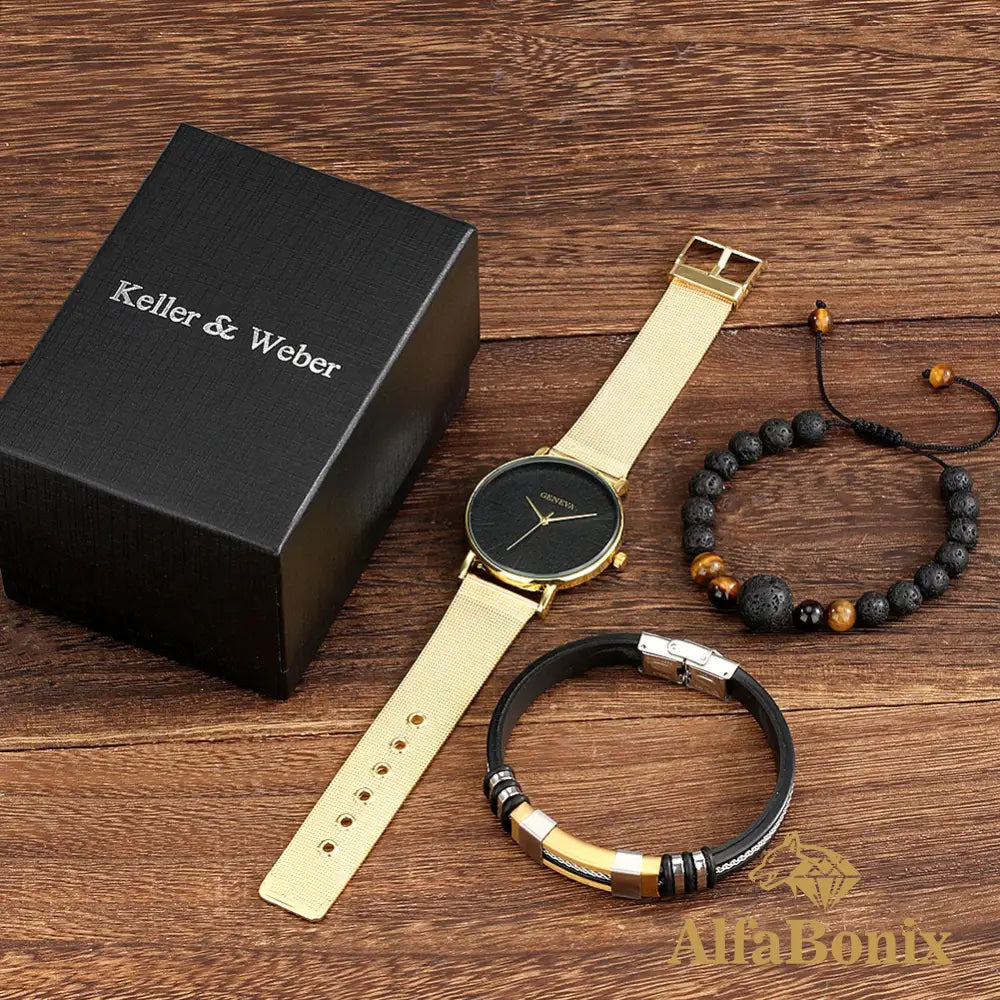 Kit Masculino Relógio Mais Pulseiras Geneva