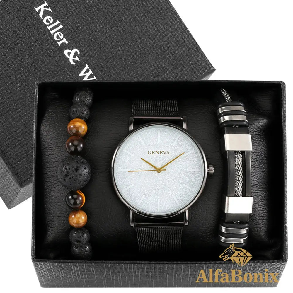 Kit Masculino Relógio Mais Pulseiras Geneva Set 4