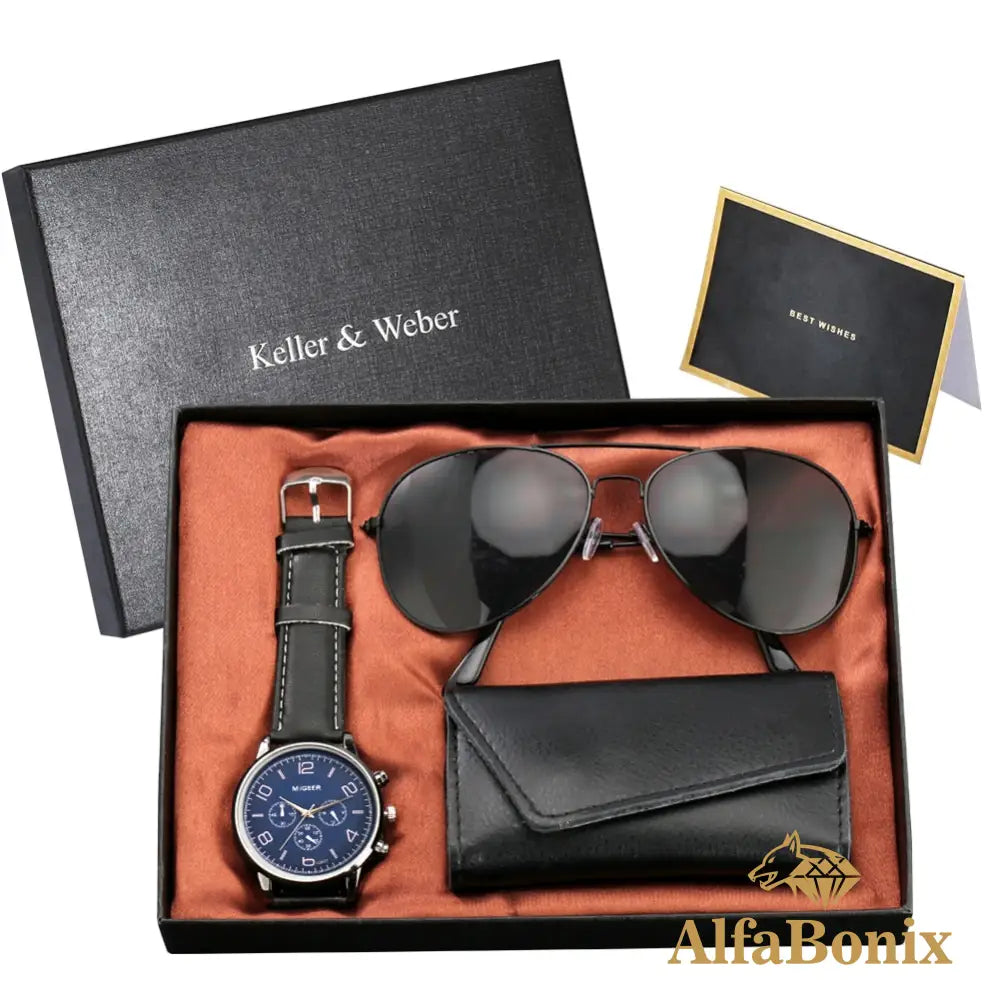 Kit Relógio Mais Carteira E Óculos Masculino Practical