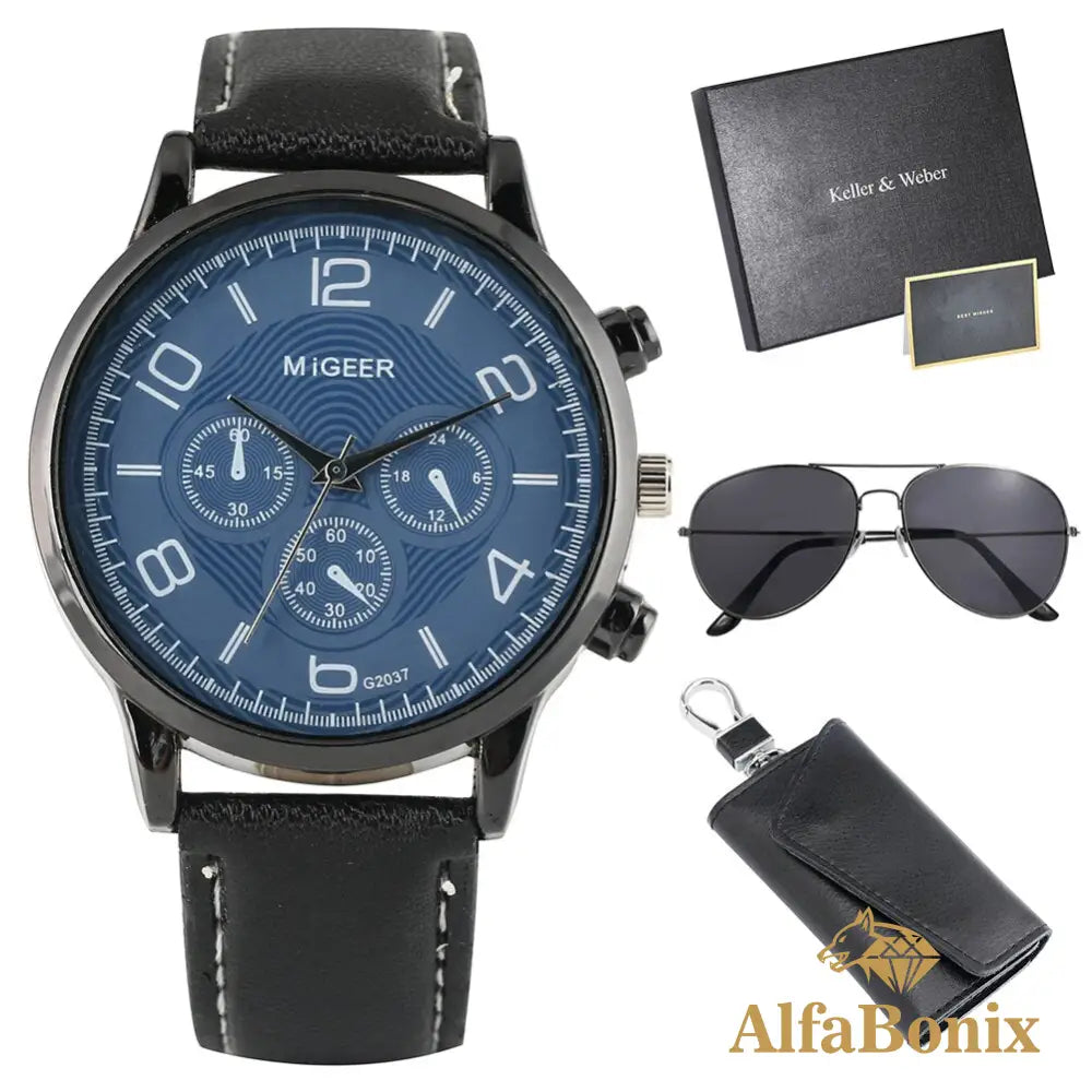 Kit Relógio Mais Carteira E Óculos Masculino Practical Azul