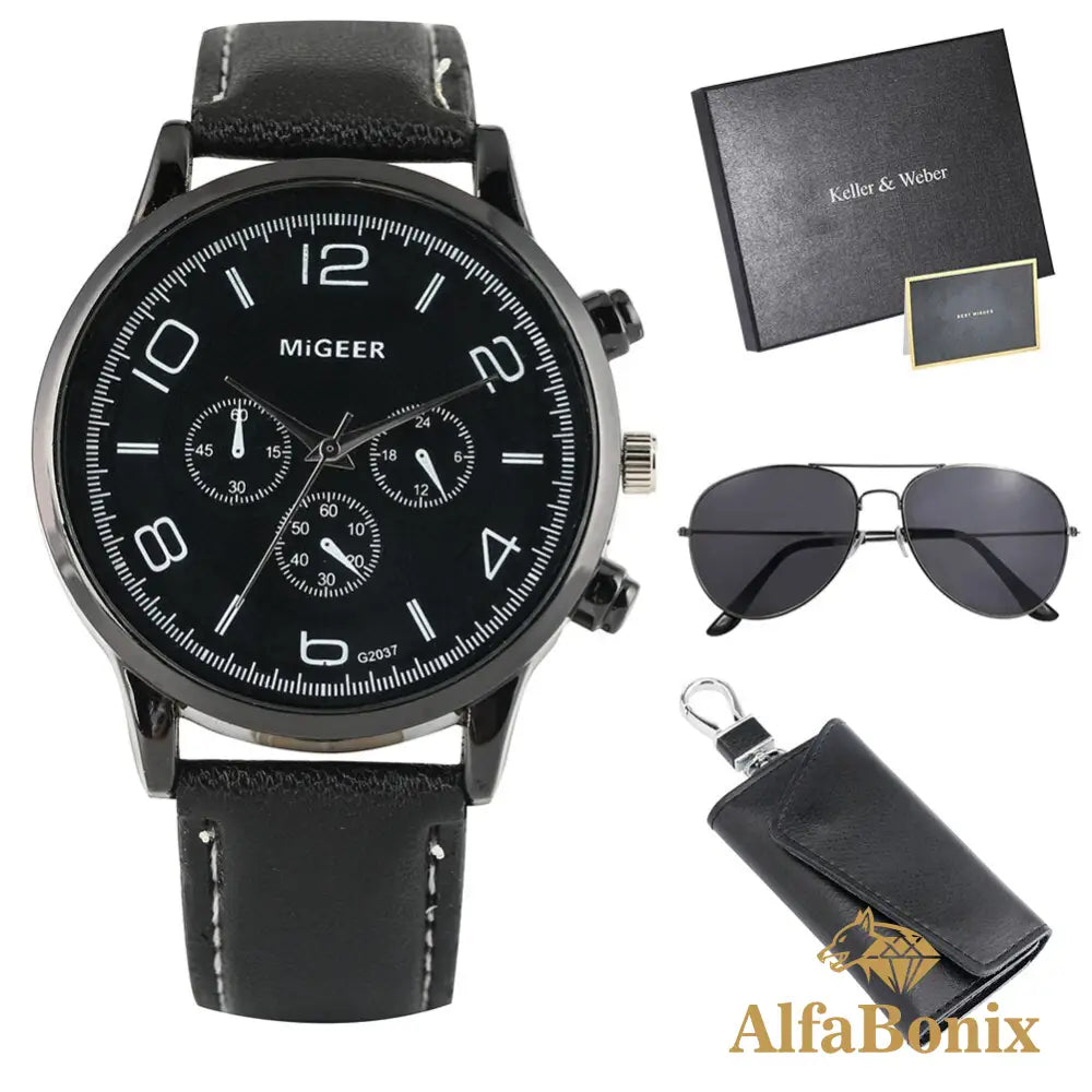 Kit Relógio Mais Carteira E Óculos Masculino Practical Preto
