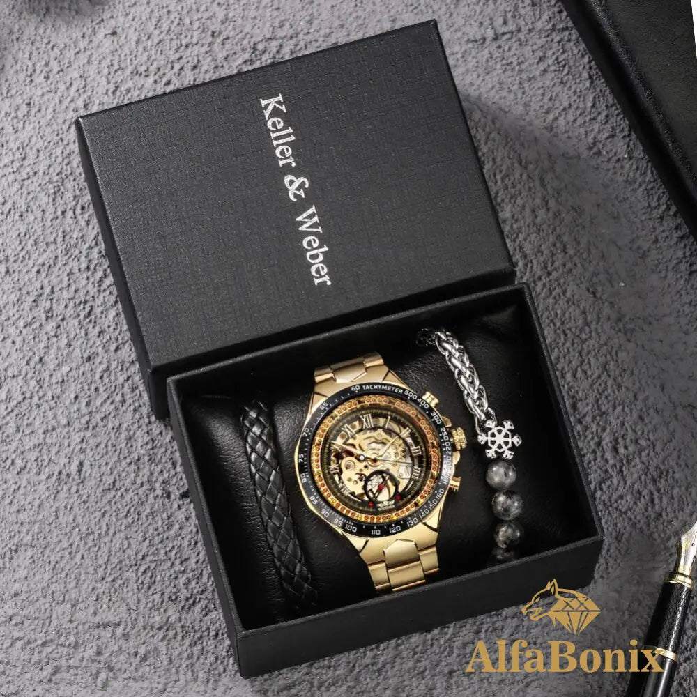 Kit Relógio Mais Pulseira Luxo Amp