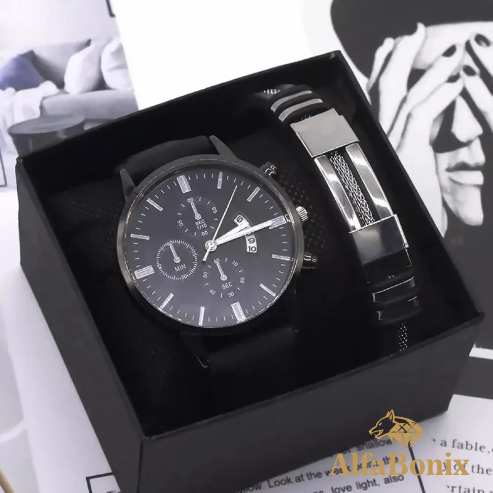 Kit Relógio Mais Pulseira Masculina Alloy