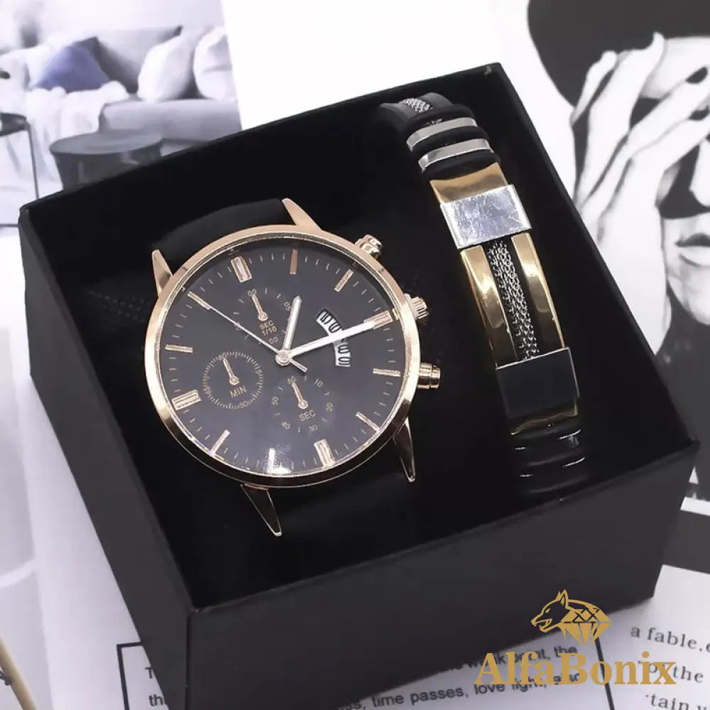 Kit Relógio Mais Pulseira Masculina Alloy