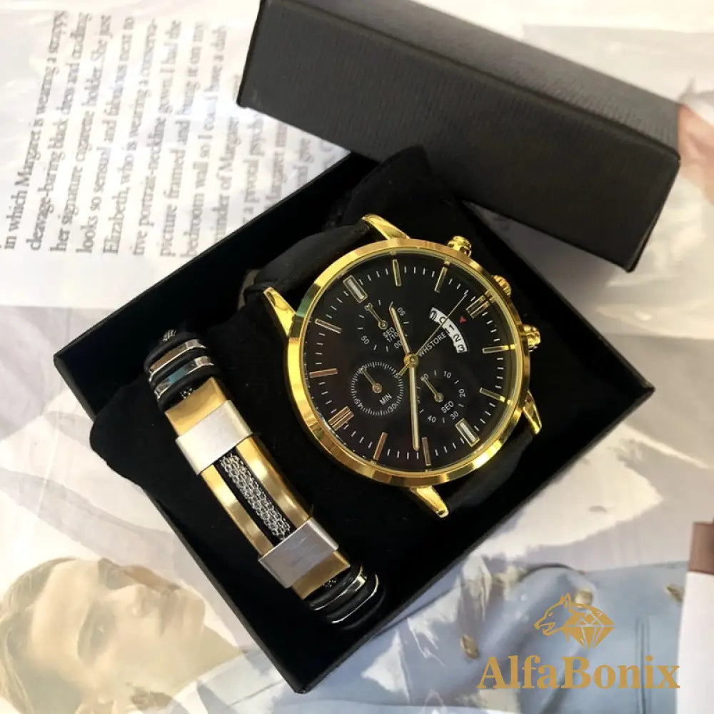 Kit Relógio Mais Pulseira Masculina Alloy 5