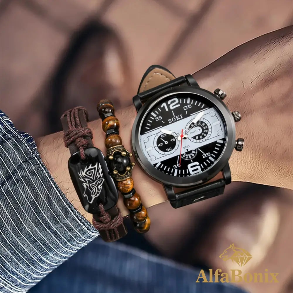 Kit Relógio Mais Pulseira Masculina Hombre
