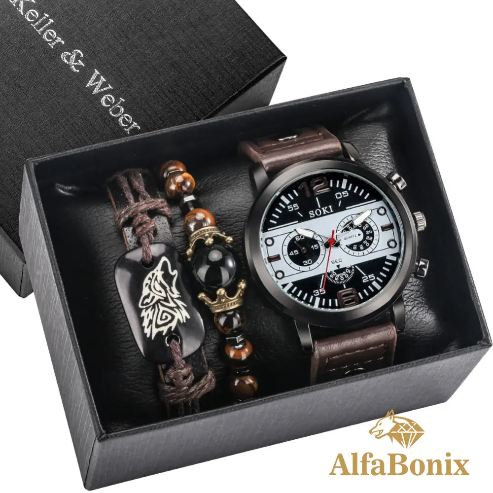 Kit Relógio Mais Pulseira Masculina Hombre Set 2