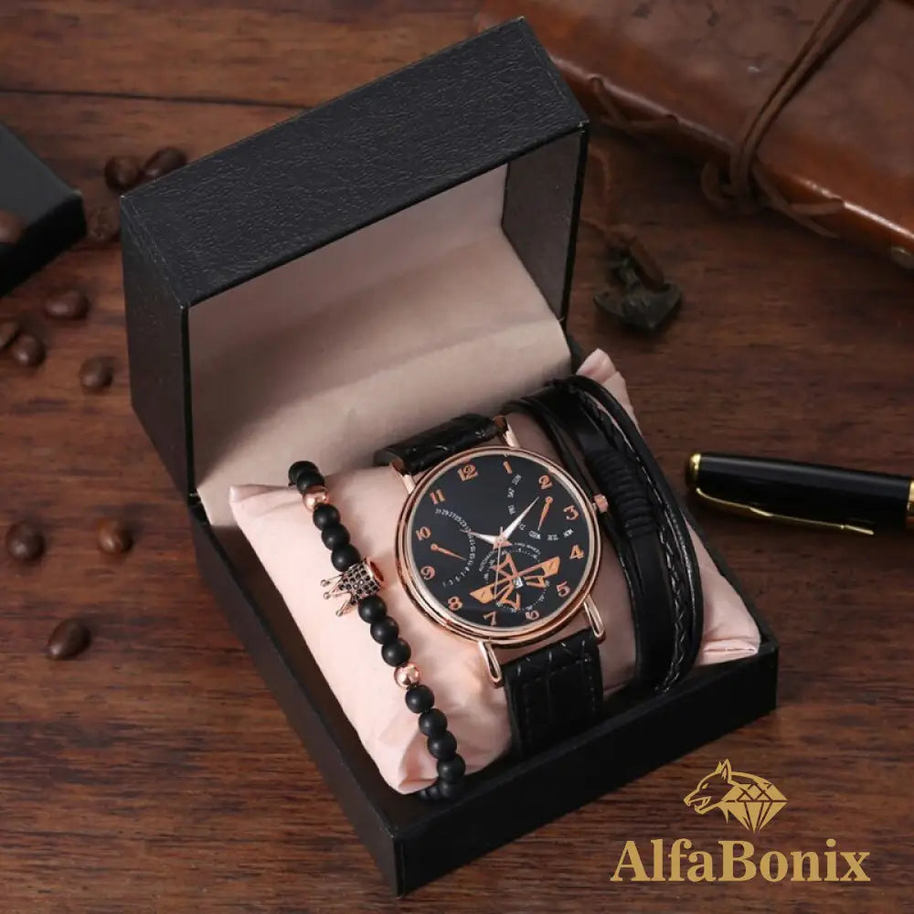 Kit Relógio Mais Pulseiras Masculinas Wolven 2