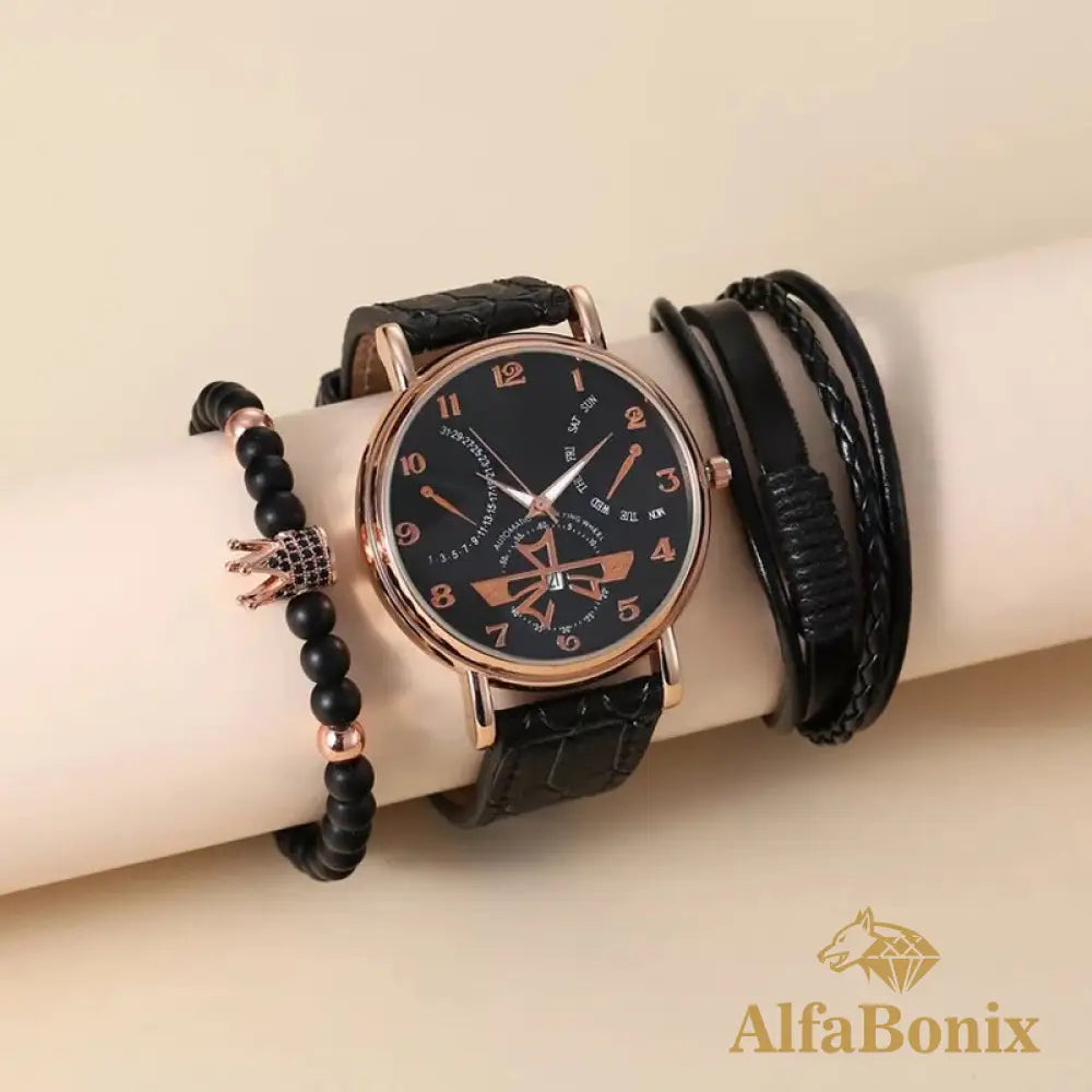 Kit Relógio Mais Pulseiras Masculinas Wolven