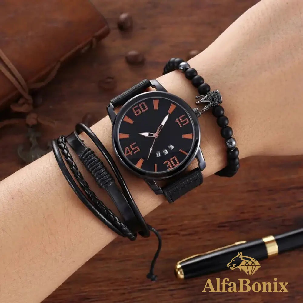 Kit Relógio Mais Pulseiras Masculinas Wolven