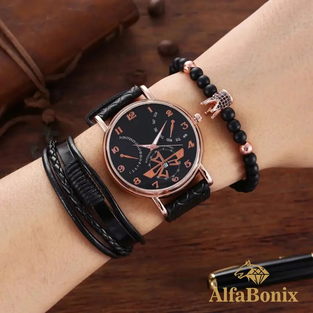 Kit Relógio Mais Pulseiras Masculinas Wolven