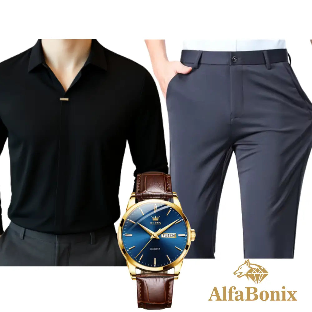 Kit Social em Tecido Premium com Camisa + Calça + Relógio [PROMOÇÃO] 01 / PP Kit Masculino Social Alfa Manchester