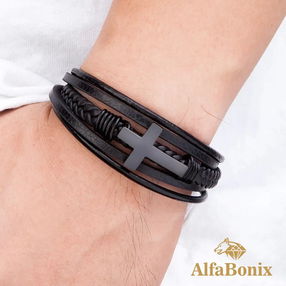 Pulseira Cruz Em Couro