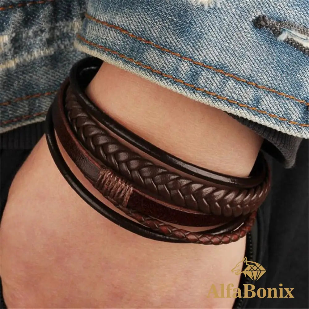 Pulseira Geometric Em Couro