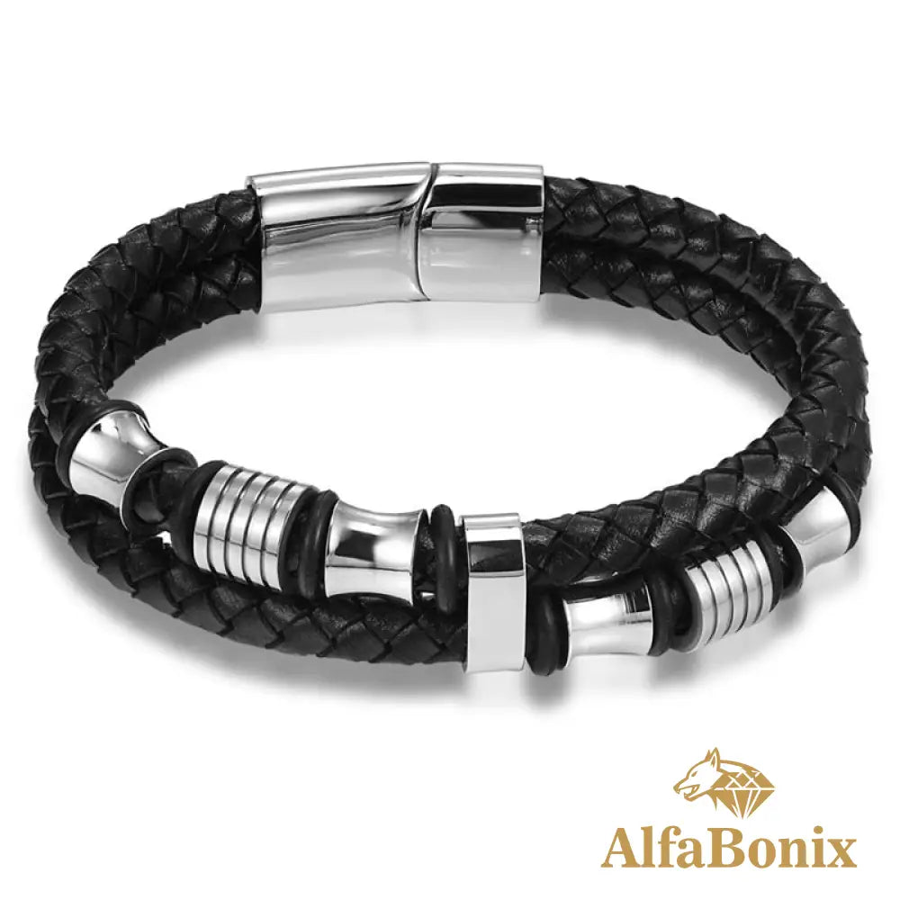 Pulseira Masculina Duas Camadas Tyopunk Prata / 19Cm