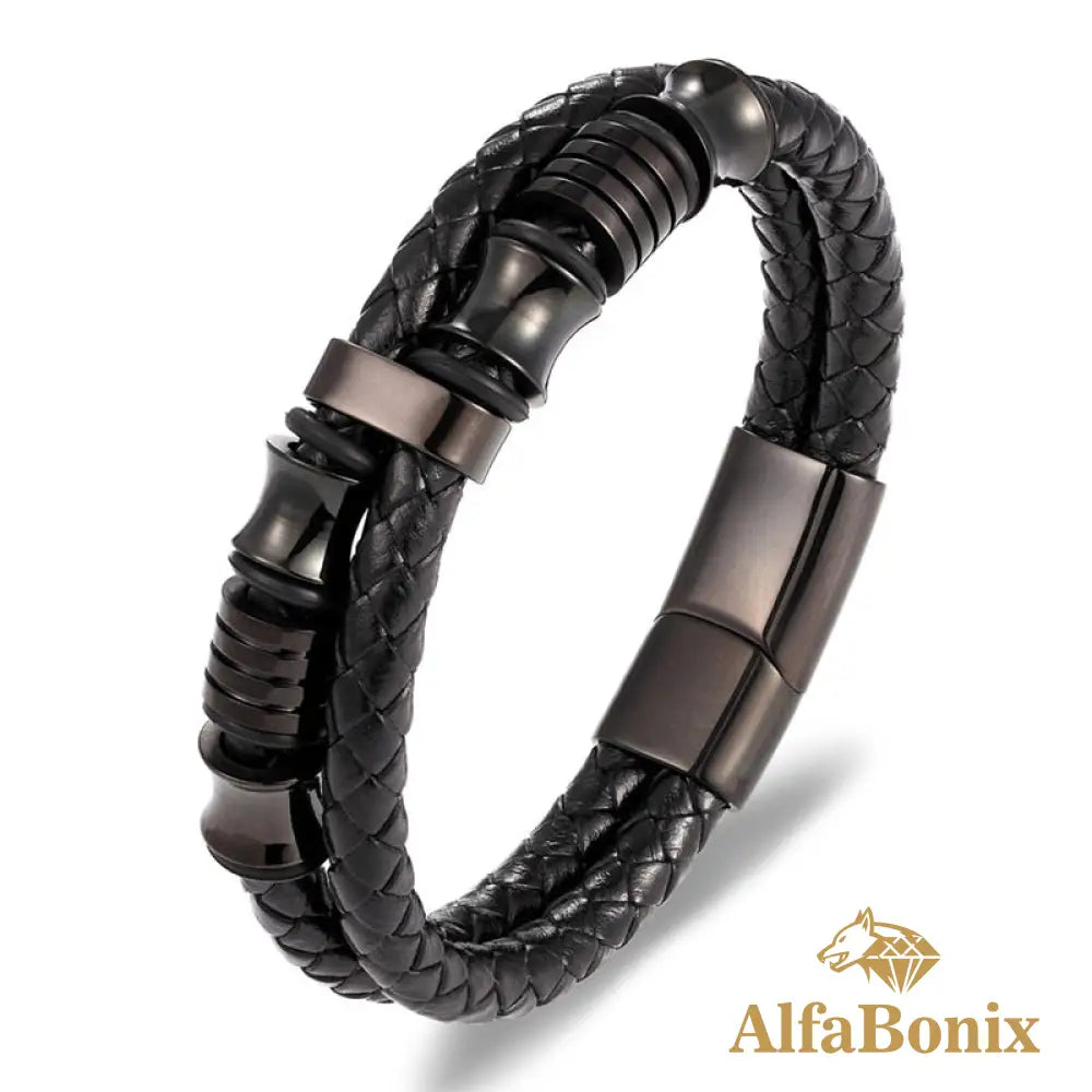 Pulseira Masculina Duas Camadas Tyopunk Preto / 19Cm