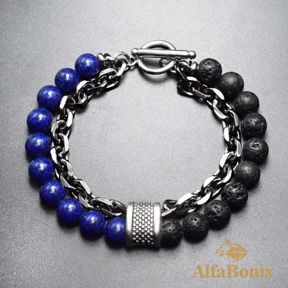 Pulseira Olho De Tigre Preto E Azul