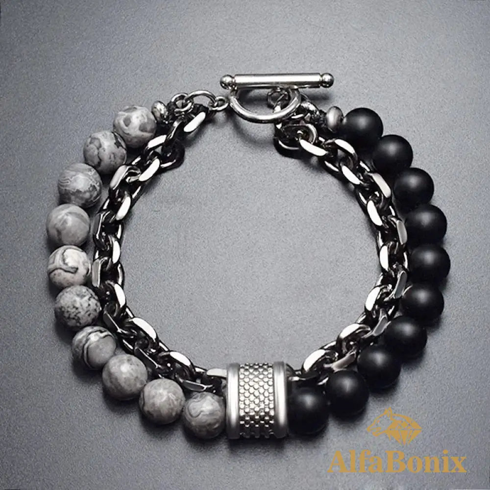 Pulseira Olho De Tigre Preto E Cinza