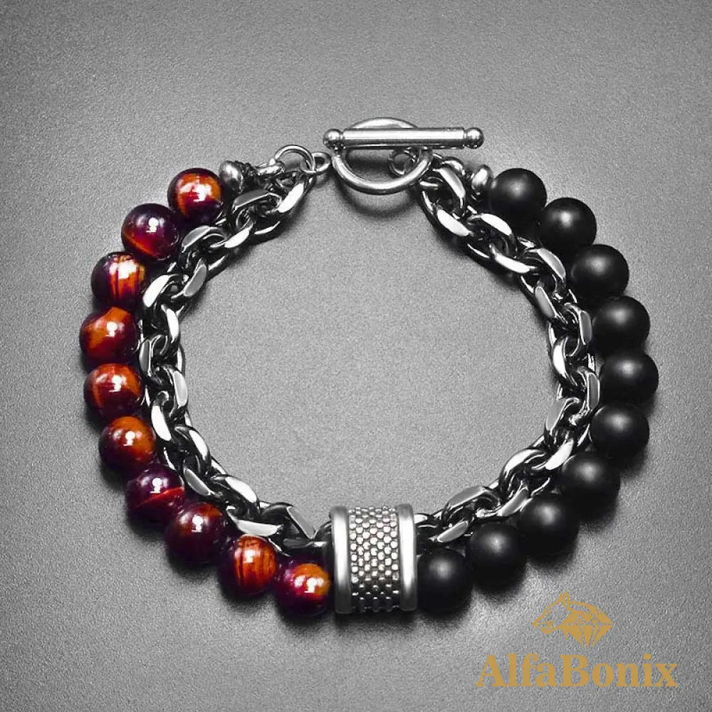 Pulseira Olho De Tigre Preto E Vermelho