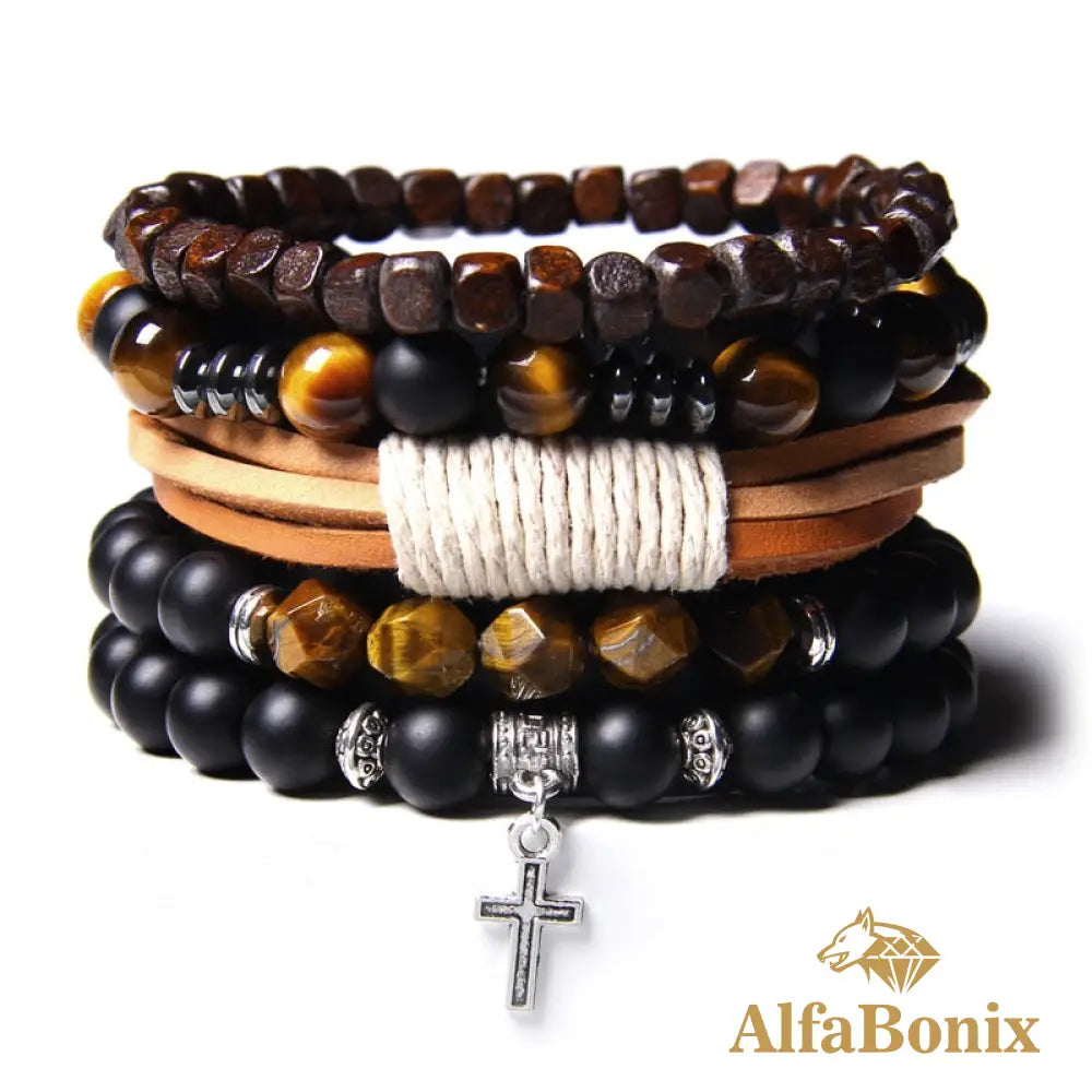 Pulseira Pedras Naturais De Proteção E Boas Energias Cross / 19Cm