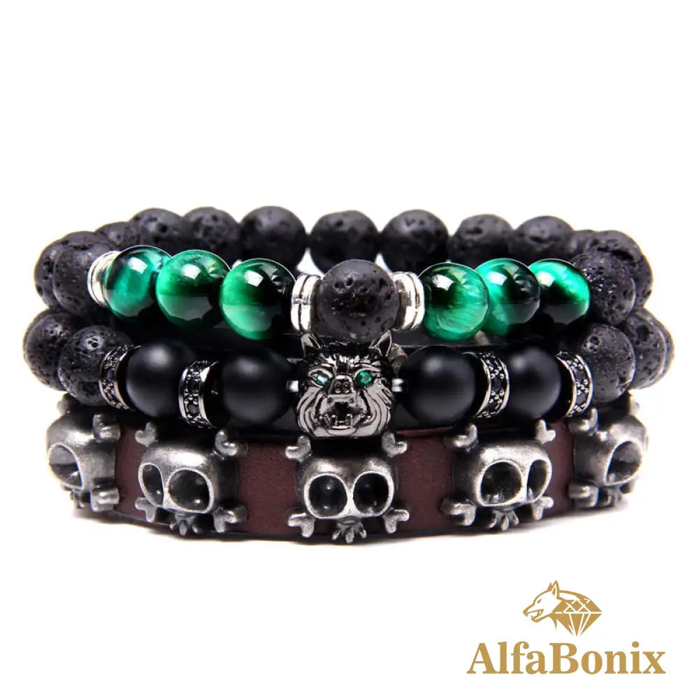 Pulseira Pedras Naturais De Proteção E Boas Energias Green Wolf / 19Cm