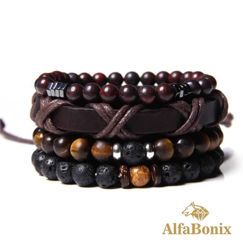 Pulseira Pedras Naturais De Proteção E Boas Energias Leather / 19Cm