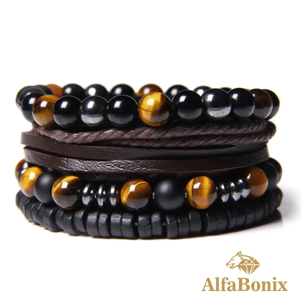 Pulseira Pedras Naturais De Proteção E Boas Energias Tiger Eye / 19Cm