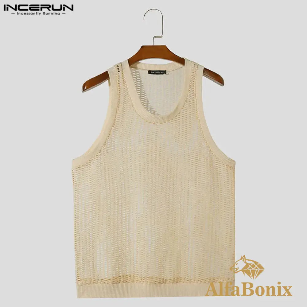 Fashion Sexy Style Tops INCERUN Mens Mesh Hollowed Vests Summer Casual Streetwear Male All-match Sleeveless Tank Tops