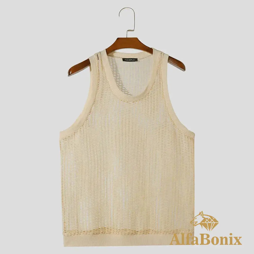 Fashion Sexy Style Tops INCERUN Mens Mesh Hollowed Vests Summer Casual Streetwear Male All-match Sleeveless Tank Tops