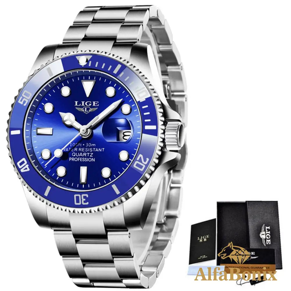 Relógio Luxury Diver Prateado Azul