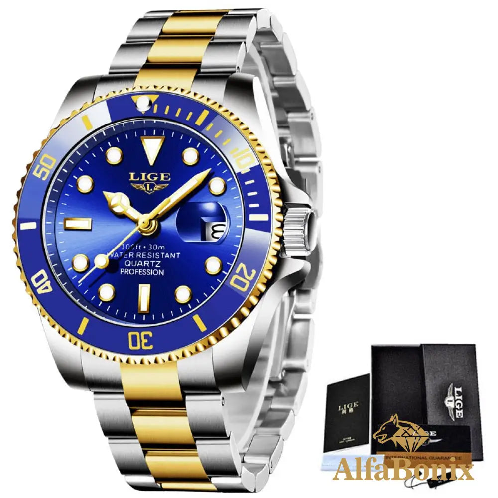 Relógio Luxury Diver Rose Dourado Azul