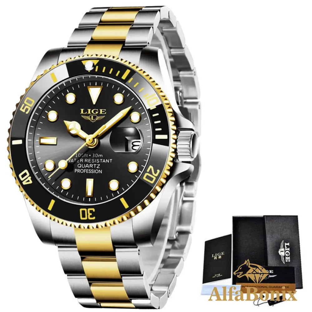 Relógio Luxury Diver Rose Dourado Preto
