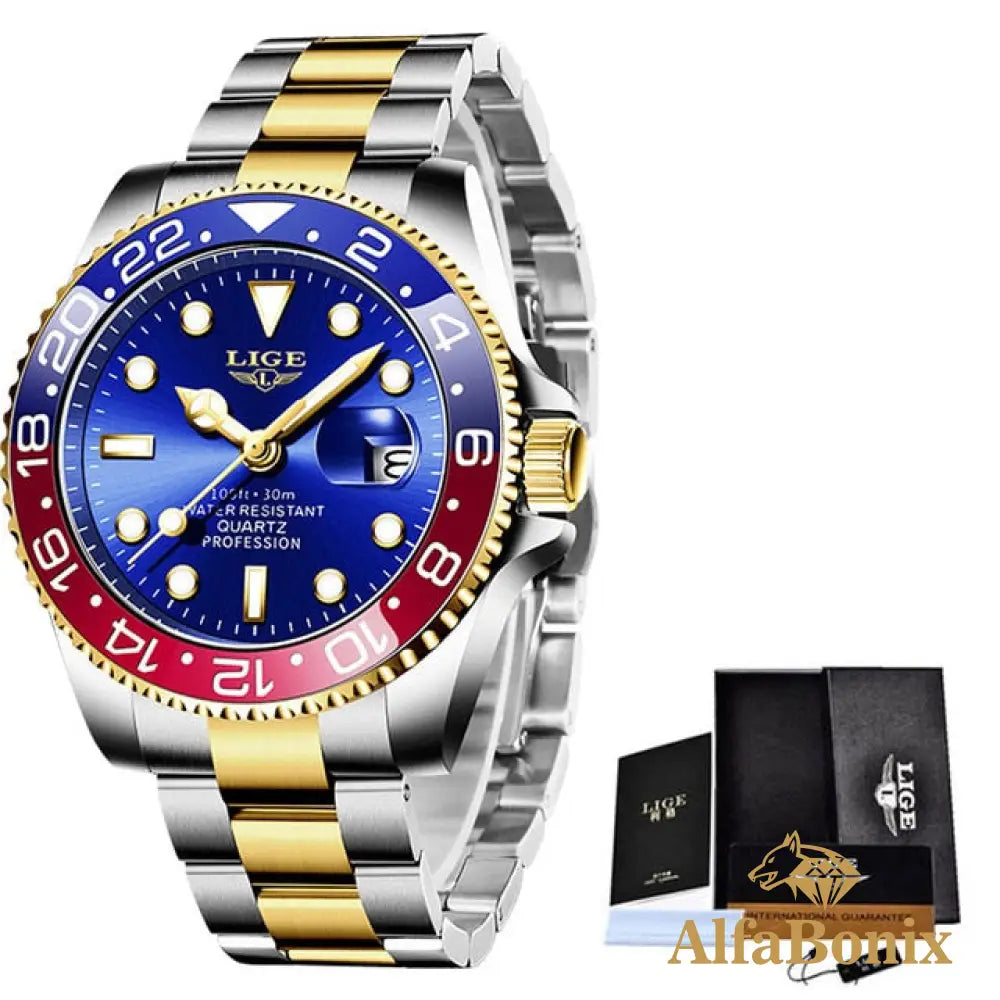 Relógio Luxury Diver Vermelho Azul