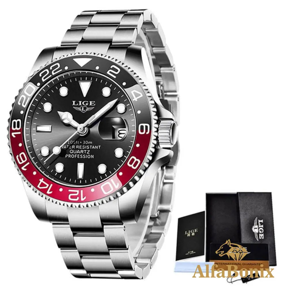 Relógio Luxury Diver Vermelho Preto