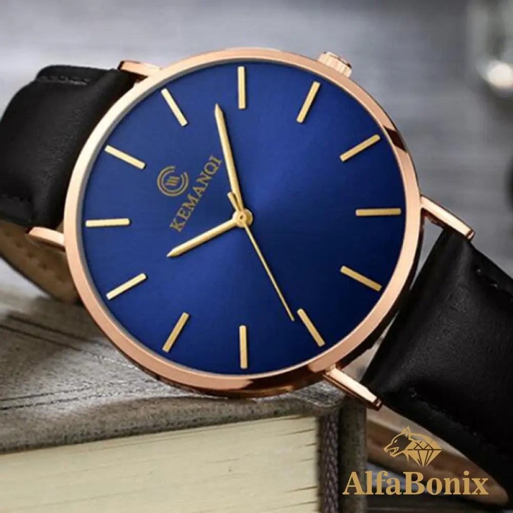 Relógio Luxury Ultra Fino Azul Dourado