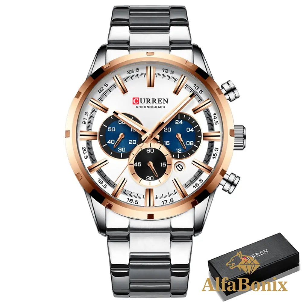 Relógio Waterp Curren Dourado E Branco