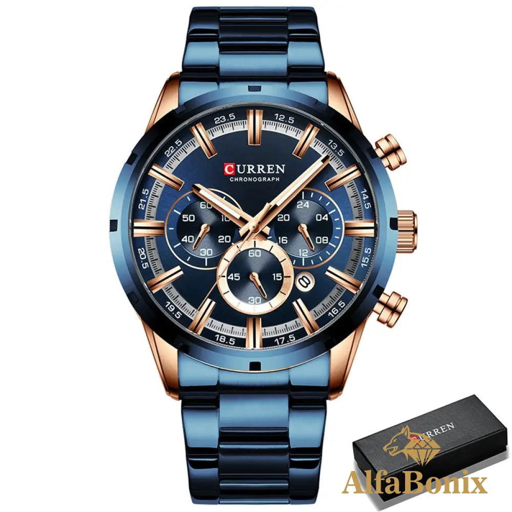 Relógio Waterp Curren Dourado Rose E Azul