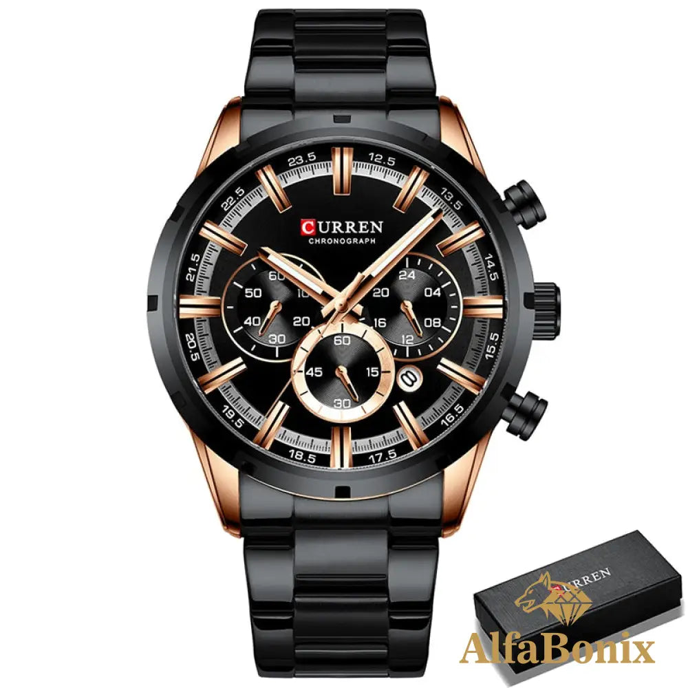 Relógio Waterp Curren Preto E Dourado