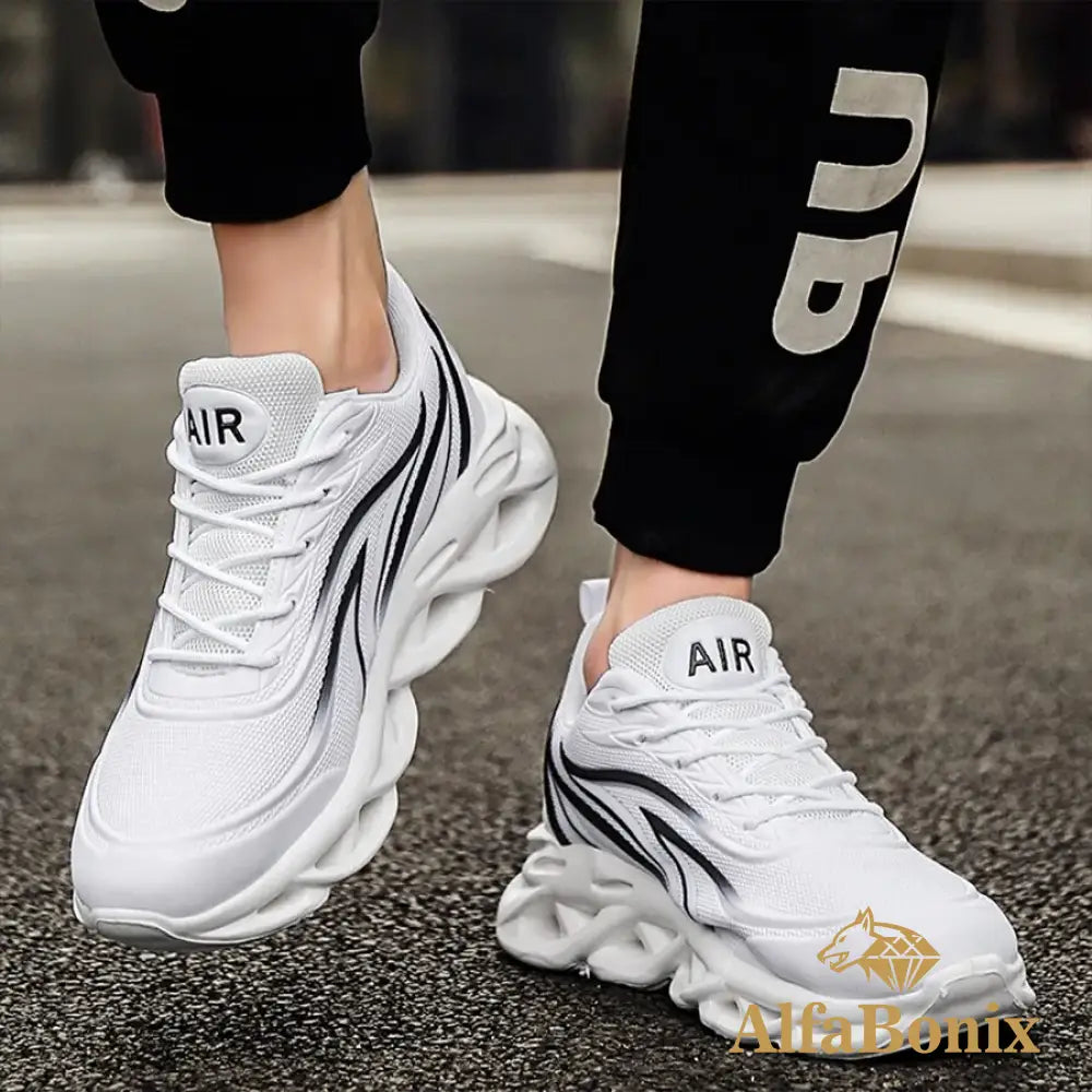 Fashion Running Shoes Men Flame Printed Sneakers Knit Athletic Sports Blade Cushioning Jogging