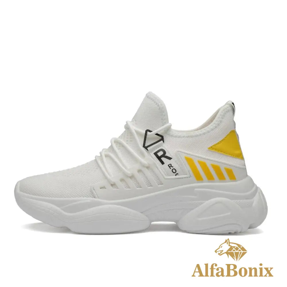 Tênis Masculino Elevator - Aumento De Altura Em Até 8Cm Branco E Amarelo / 35